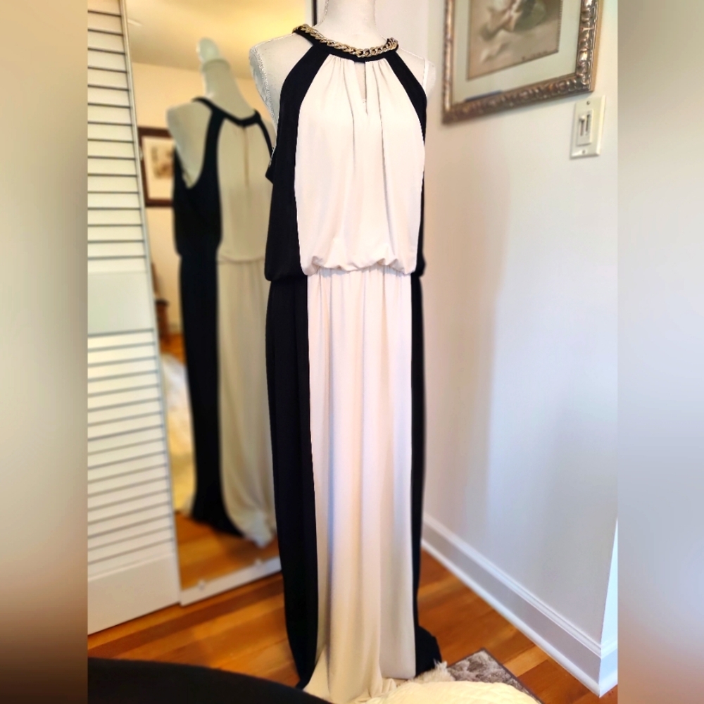 London Times color block maxi dress